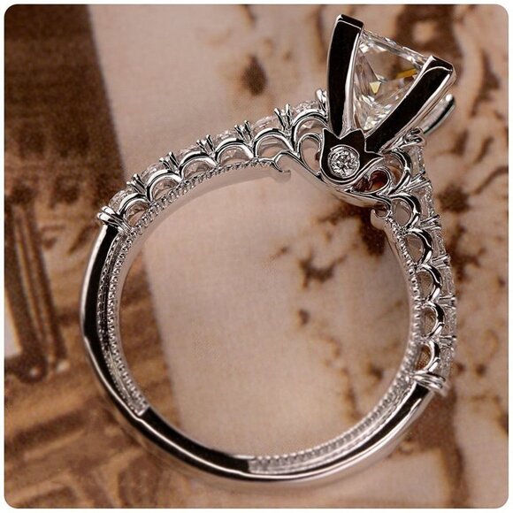🔥 Beautiful Pure Zircon Princess Cut Romantic Wedding Rings for Women, PD416 - Picture 5 of 8